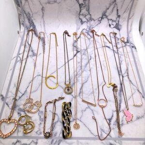 Jewelry Lot Gold Tone & Rose Gold Tone Necklaces Bracelets Earrings